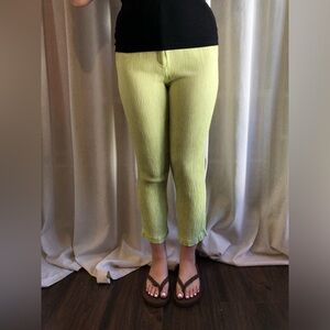 Pleated Chartreuse Wide-Leg Pants
